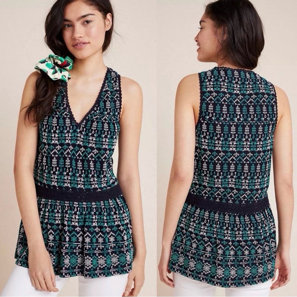 Anthropologie Maeve • Cammie Embroidered Peplum Sleeveless Top Size XS